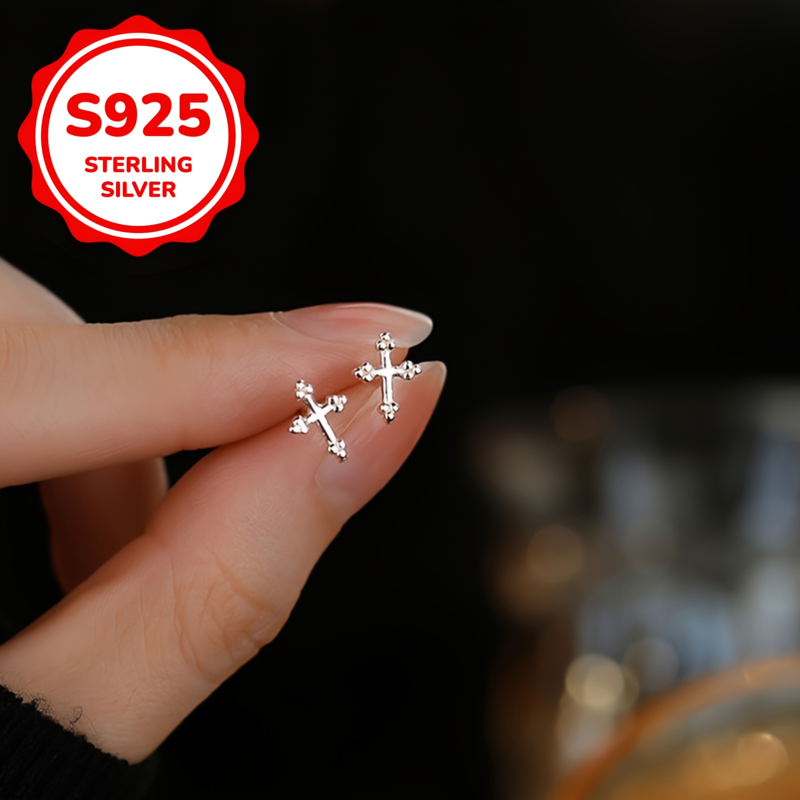 S925 Silvery Cross Earrings for Daily Wear with Low Sensitivity - 2g
